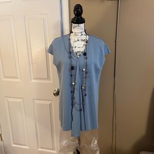 New Lafayette 148 New York Womens Short Sleeve V-Neck Top - Blue L